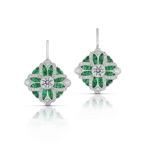 0.65 Carat Art Deco Style Diamond & Emerald Earrings