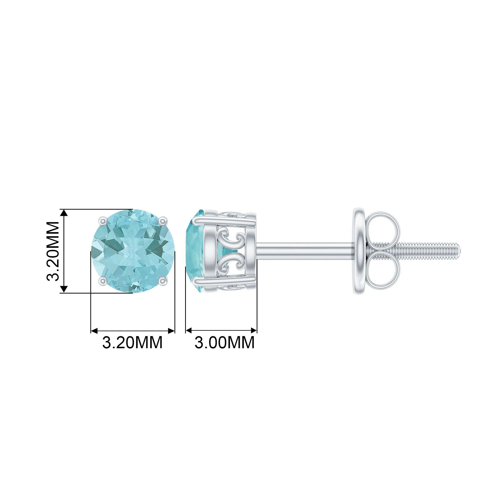 0.75 CT Sky Blue Topaz Solitaire Stud Earrings
