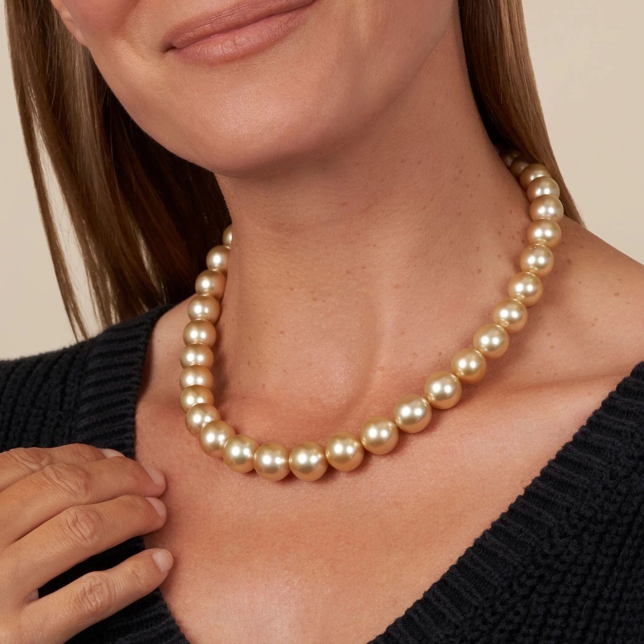 10.0-13.2 mm AA /AAA Golden South Sea Round Pearl Necklace