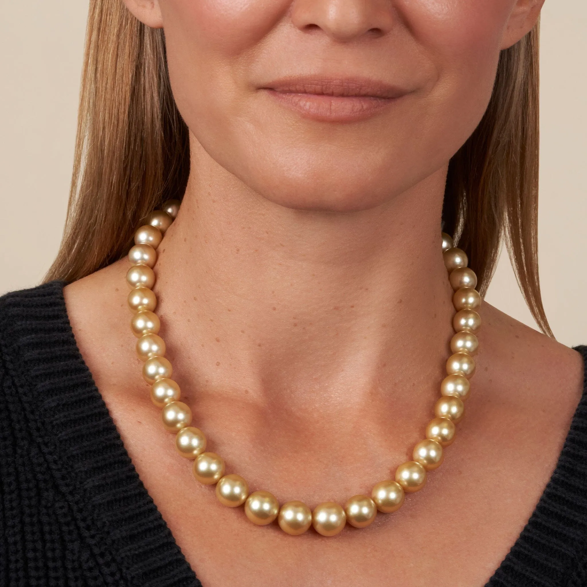 10.2-12.7 mm AA /AAA Golden South Sea Round Pearl Necklace