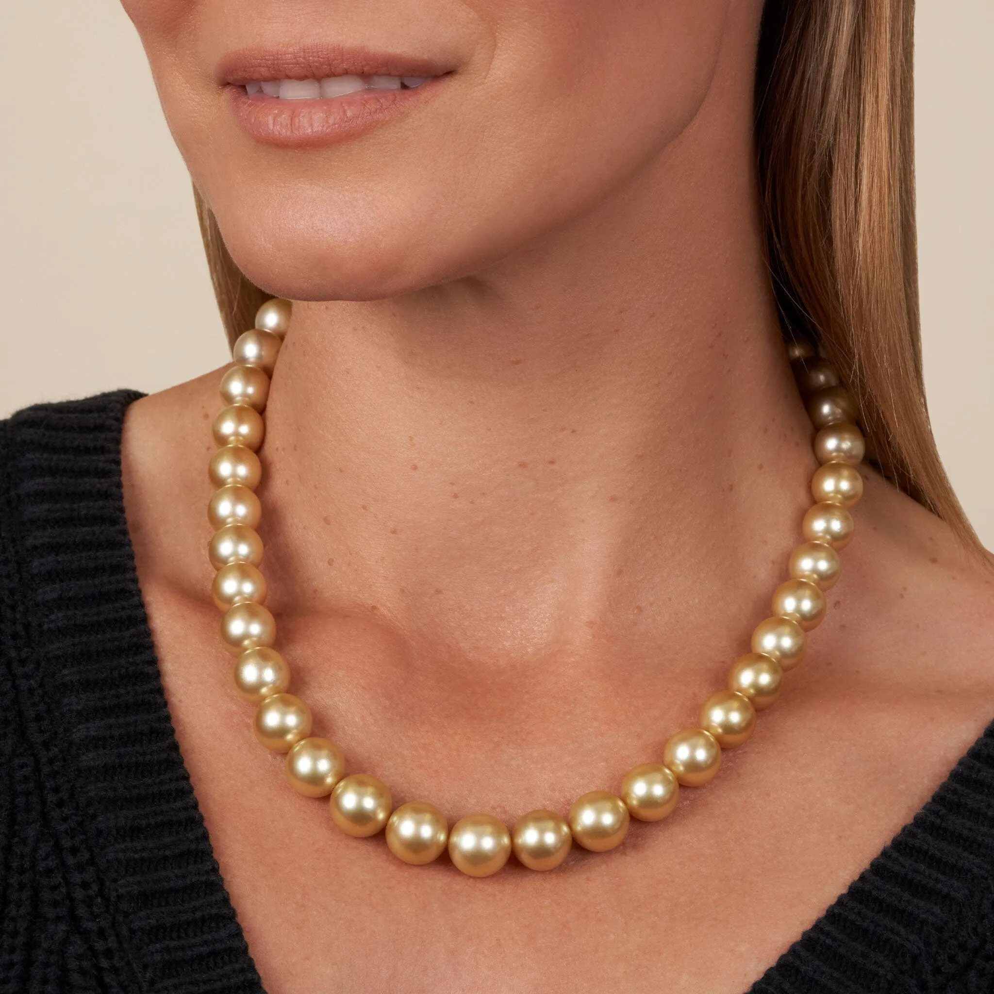 10.2-12.7 mm AA /AAA Golden South Sea Round Pearl Necklace