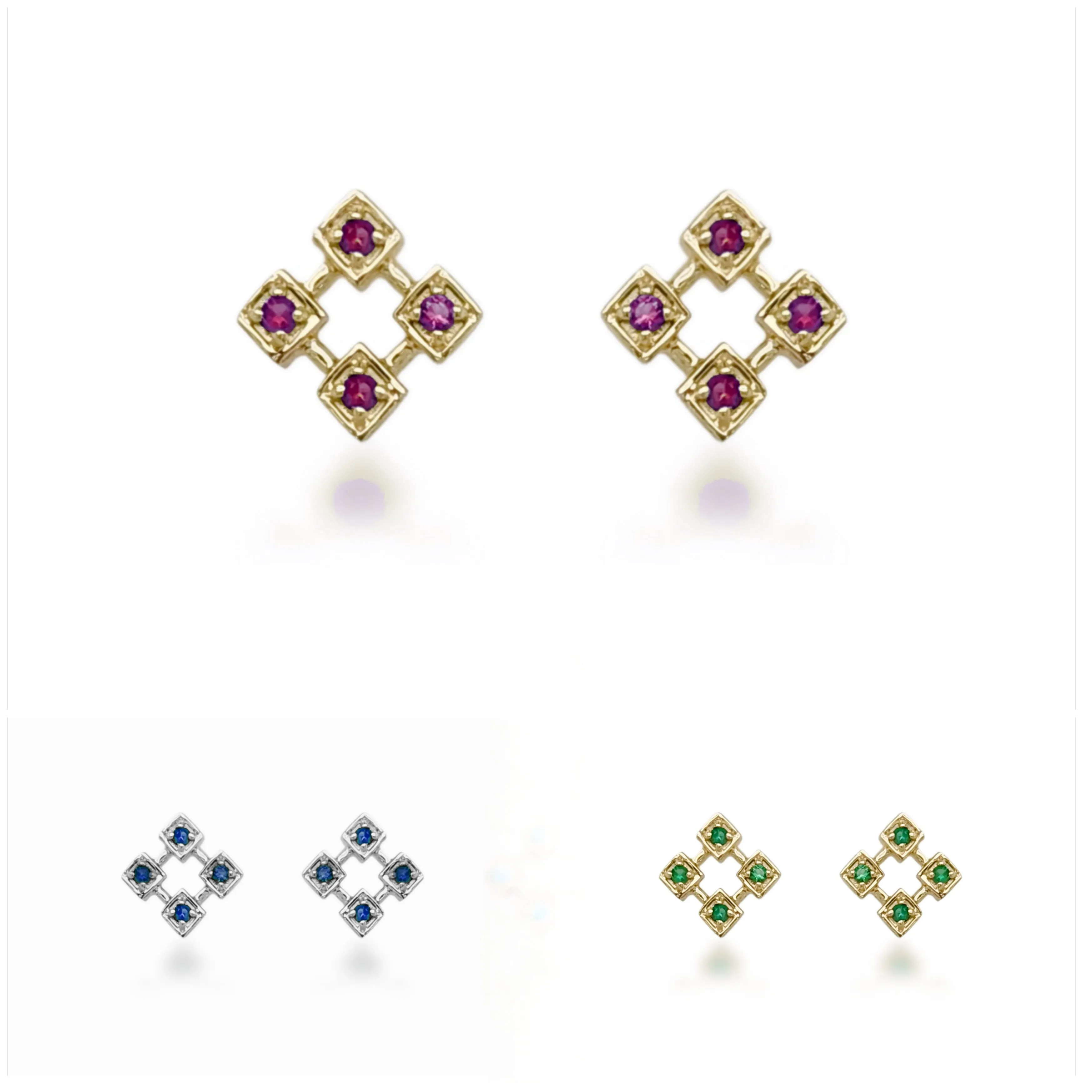 10K Ruby, Sapphire, or Emerald Diamond Shaped Stud Earrings