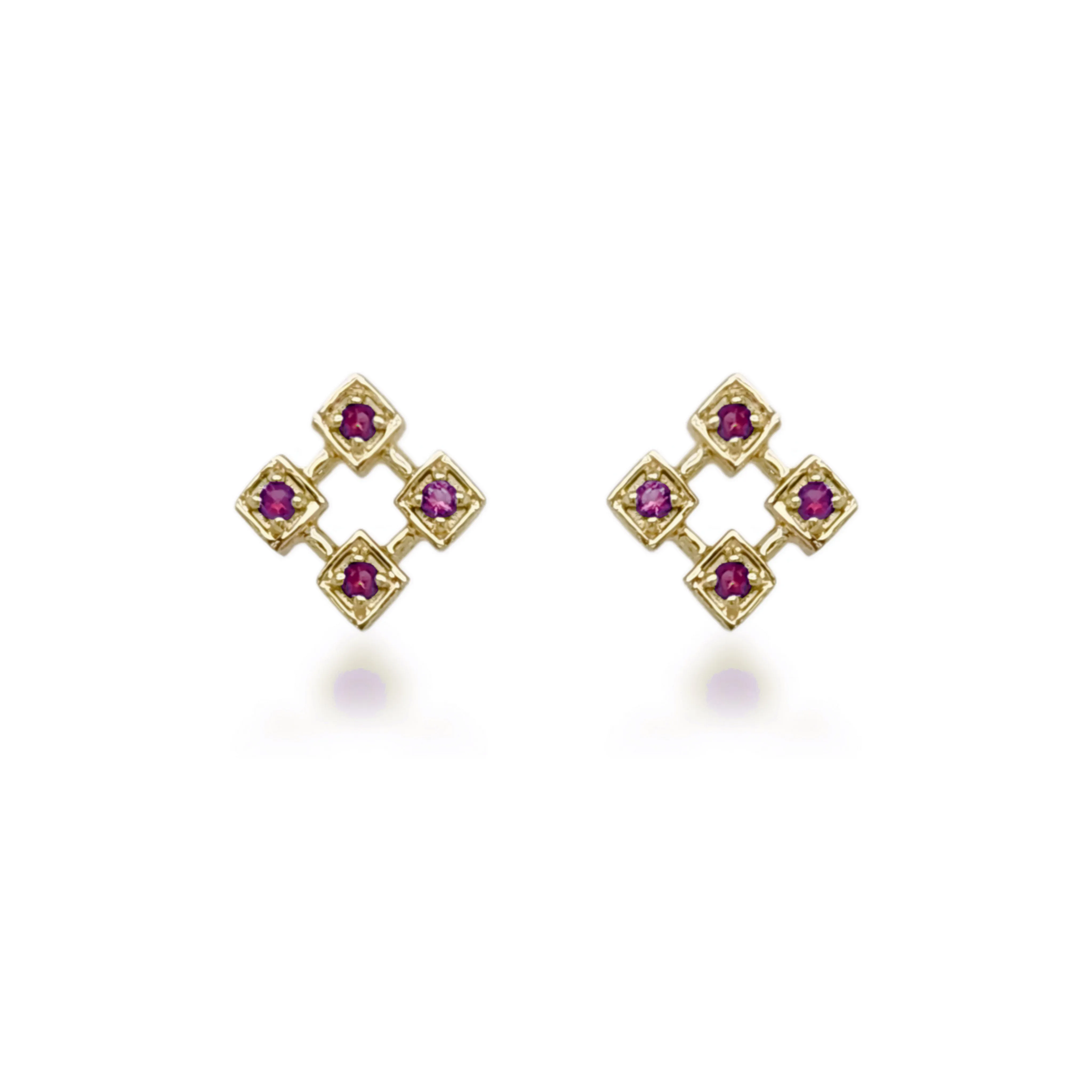 10K Ruby, Sapphire, or Emerald Diamond Shaped Stud Earrings