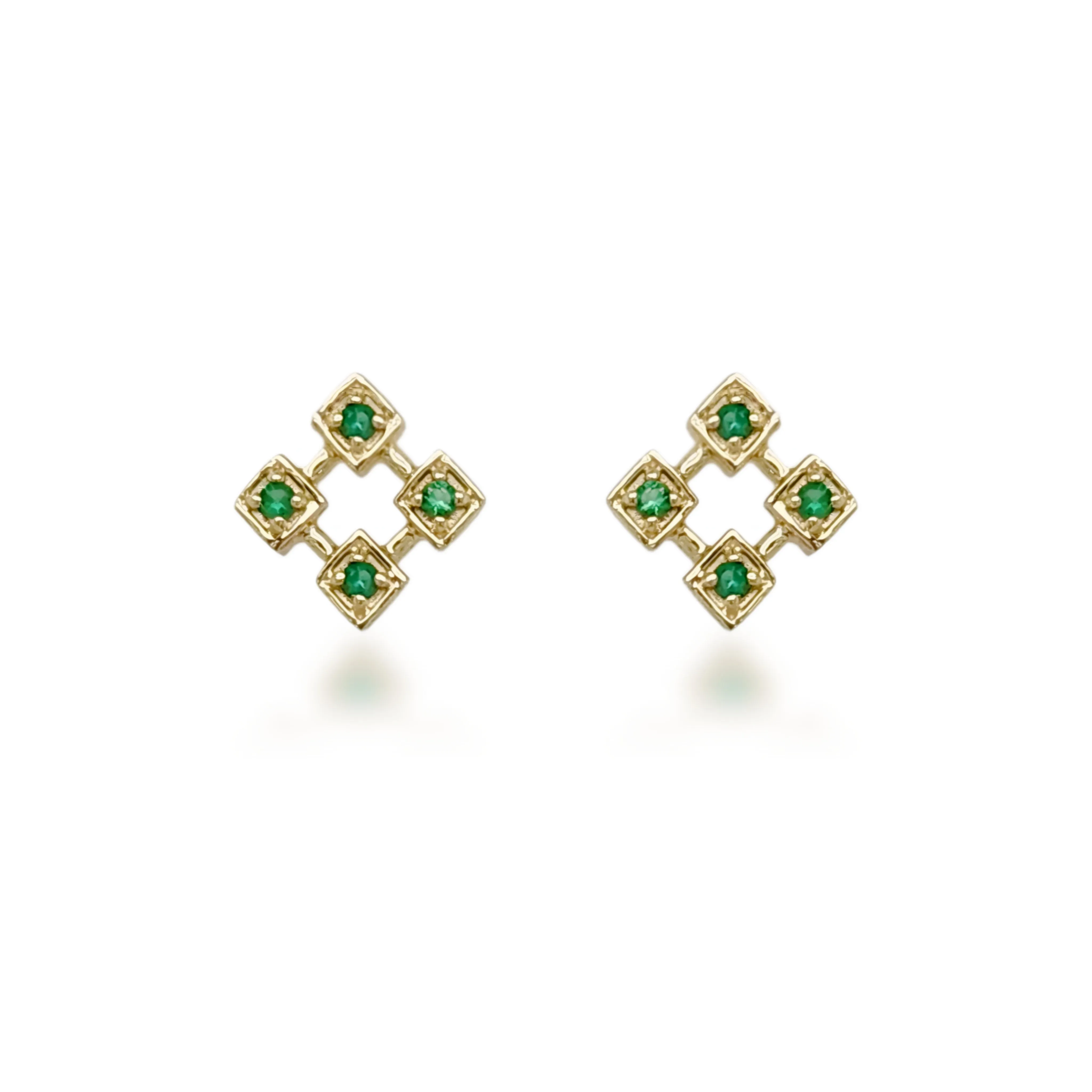 10K Ruby, Sapphire, or Emerald Diamond Shaped Stud Earrings