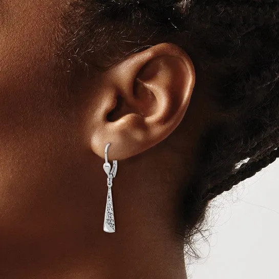 10K White Gold Polished and Textured Dangle Leverback Earrings