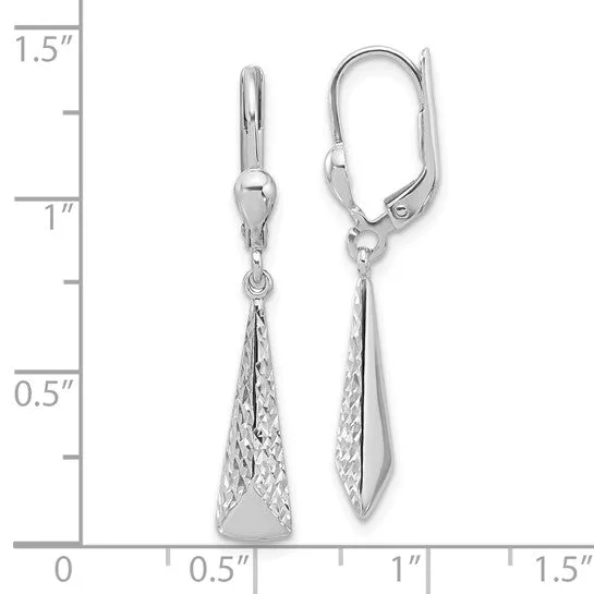 10K White Gold Polished and Textured Dangle Leverback Earrings