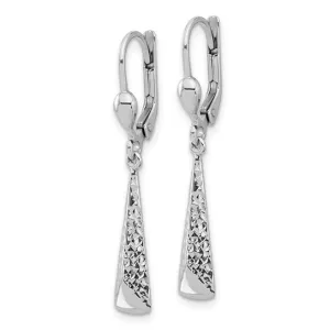 10K White Gold Polished and Textured Dangle Leverback Earrings