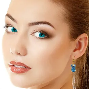 13 Carat 14K Solid Yellow Gold Chances Blue Topaz Earrings