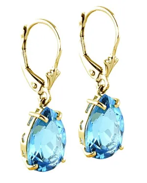 13 Carat 14K Solid Yellow Gold Leverback Earrings Natural Blue Topaz