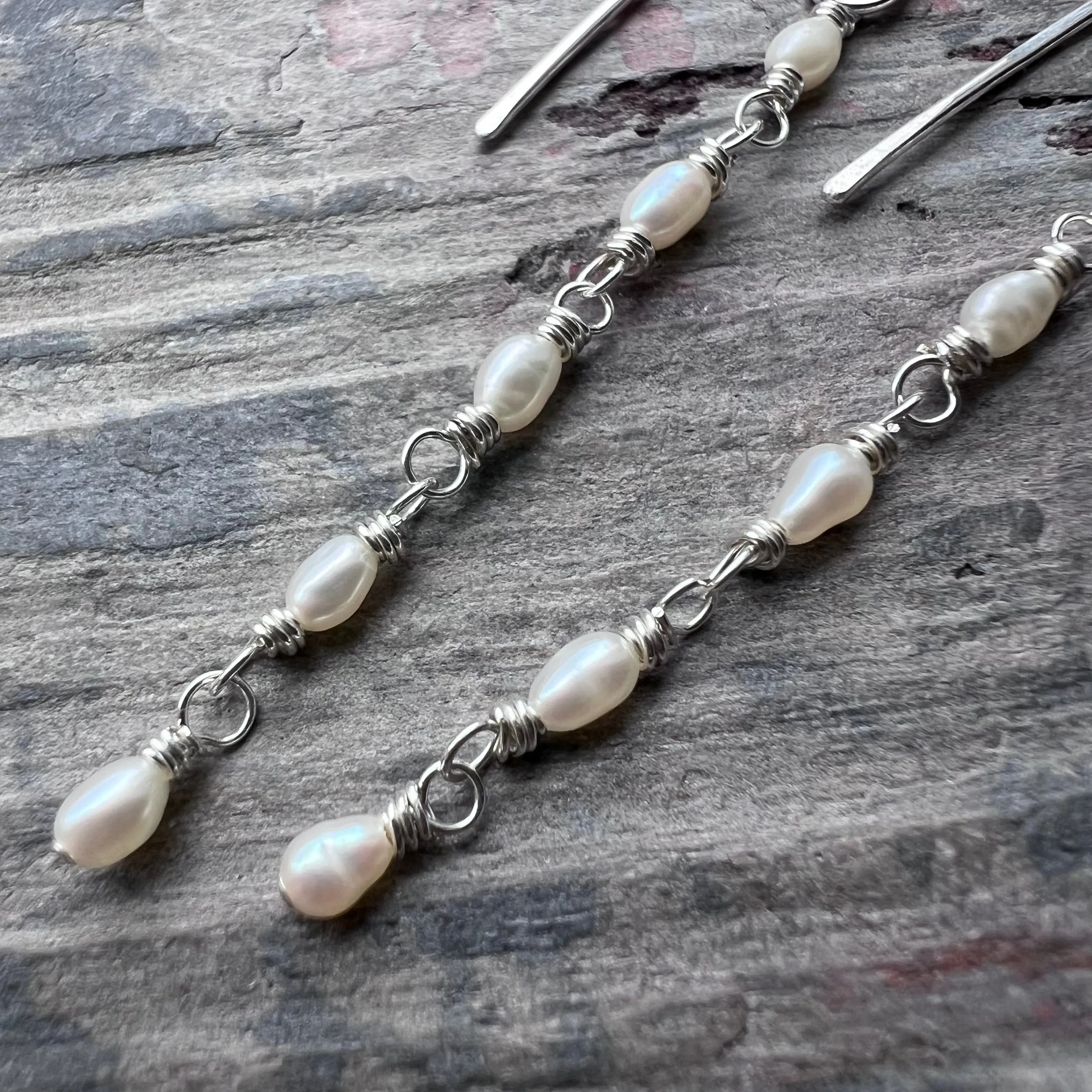 14k Goldfill Pearl Earrings | Long Genuine Pearl Gold or Silver Dangle Earrings