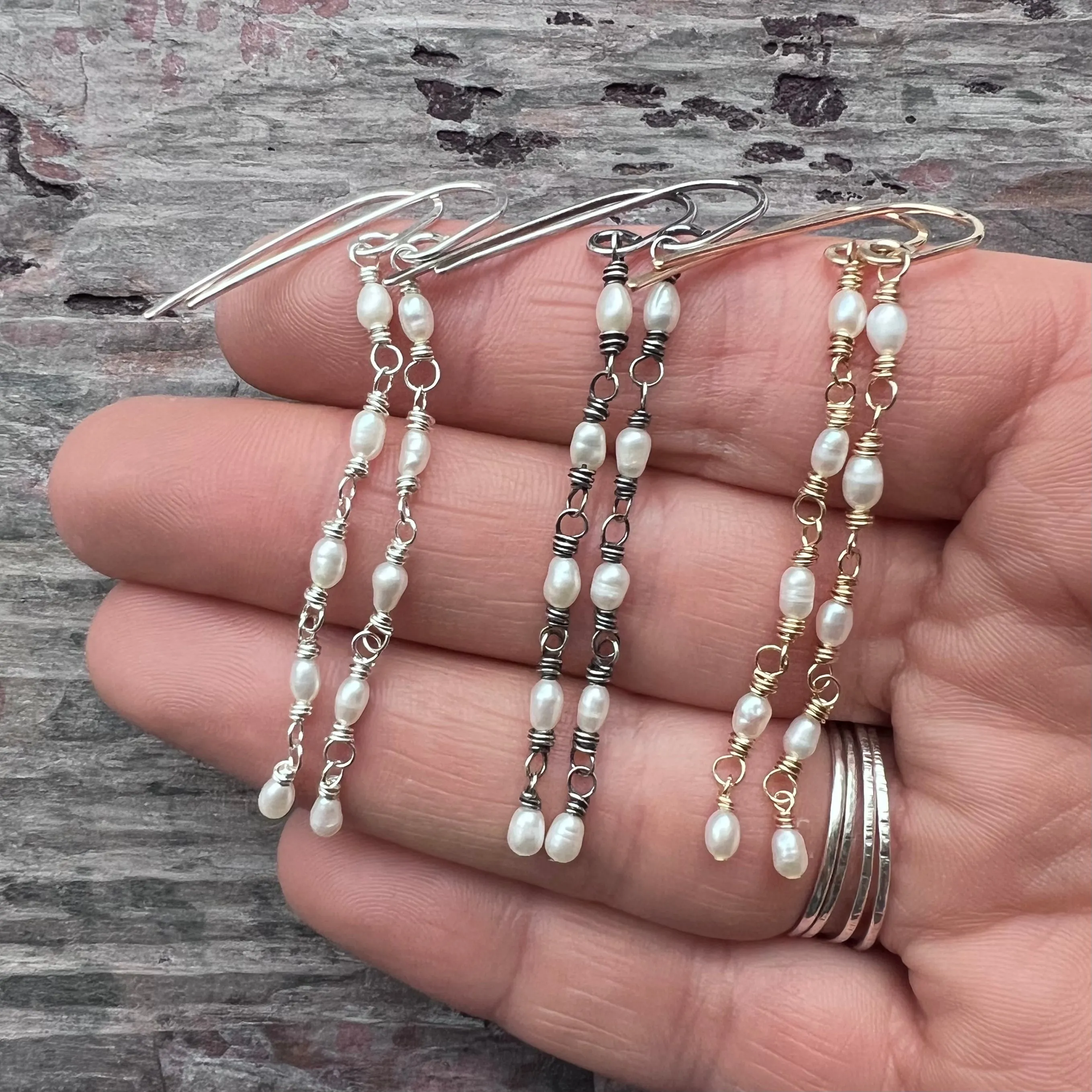14k Goldfill Pearl Earrings | Long Genuine Pearl Gold or Silver Dangle Earrings