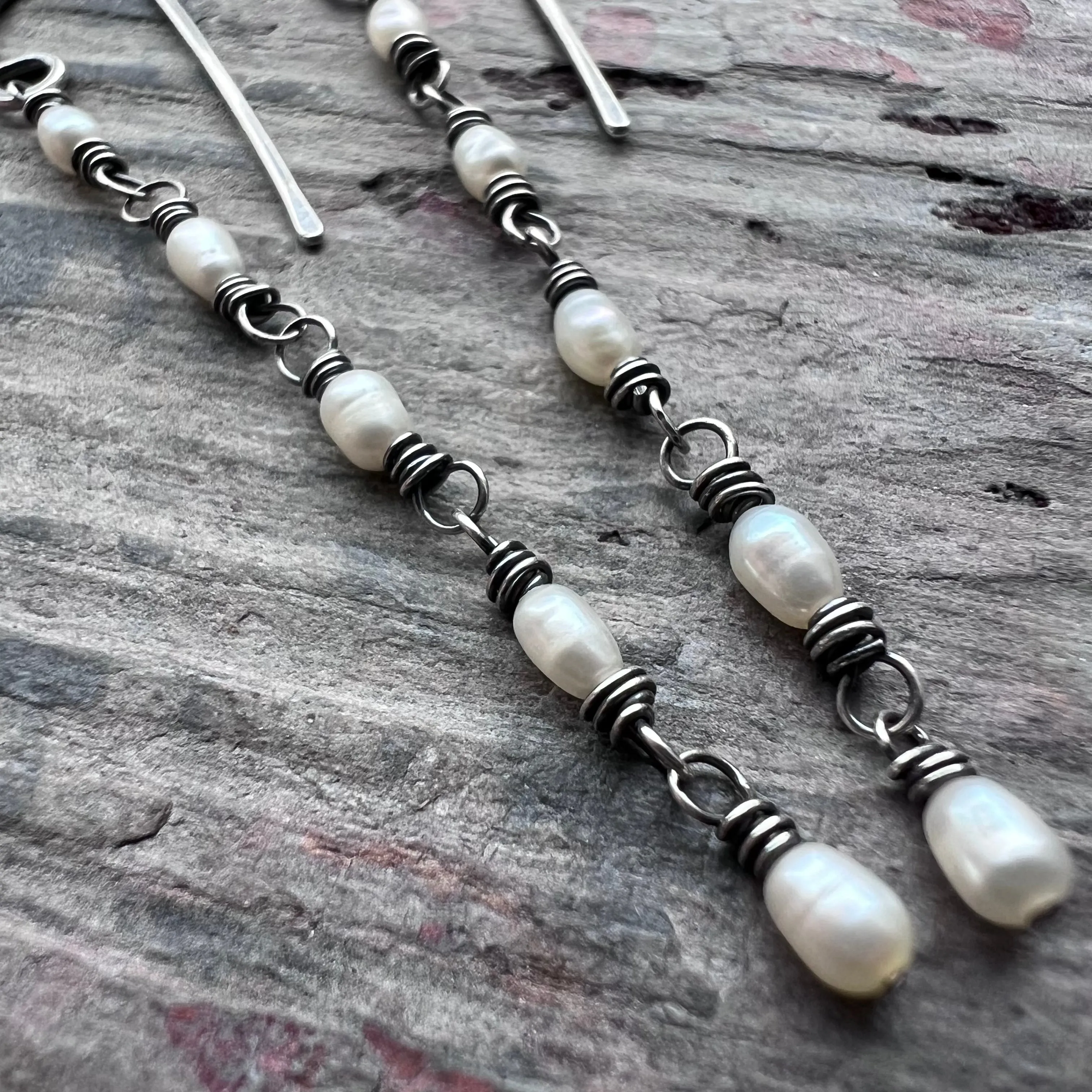 14k Goldfill Pearl Earrings | Long Genuine Pearl Gold or Silver Dangle Earrings