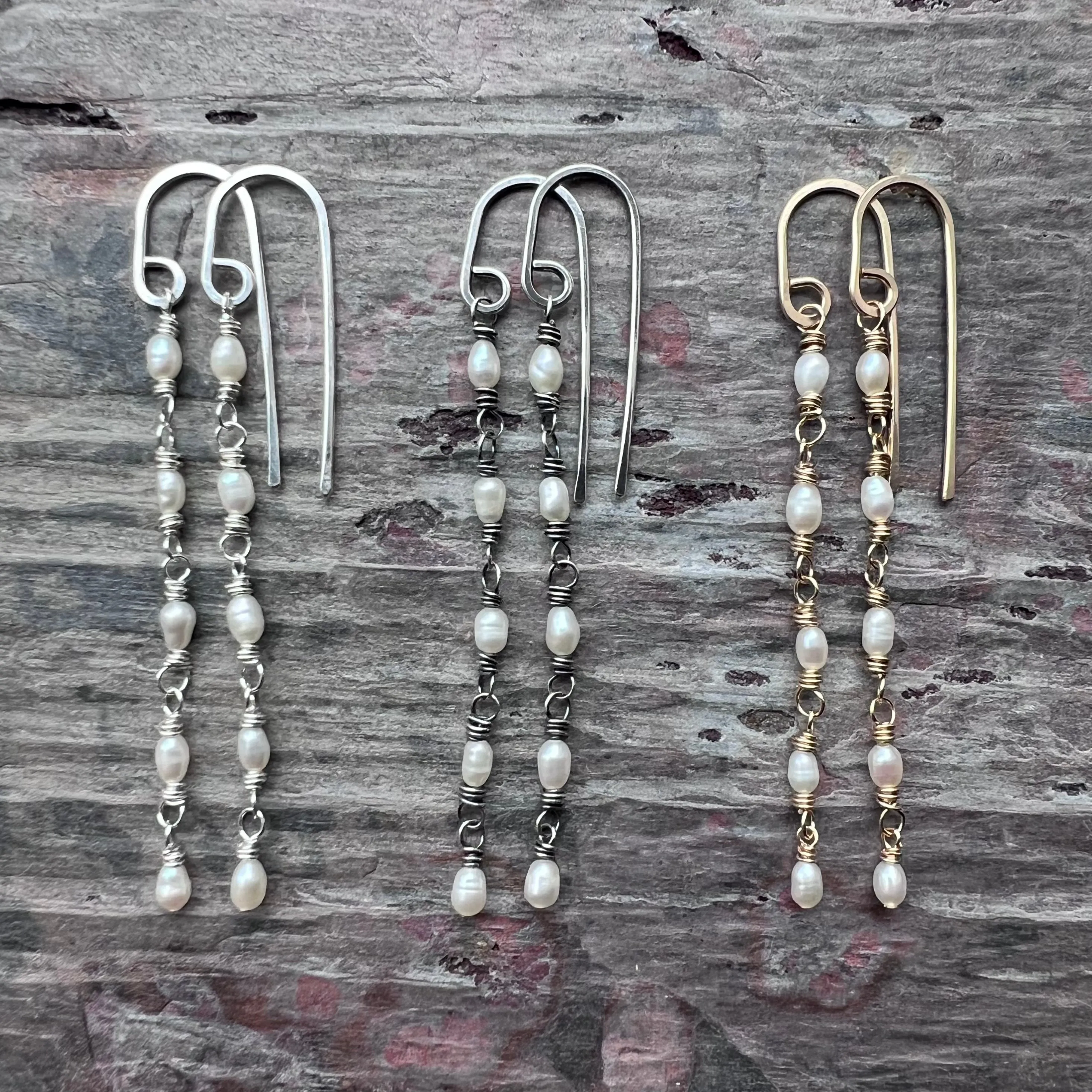 14k Goldfill Pearl Earrings | Long Genuine Pearl Gold or Silver Dangle Earrings
