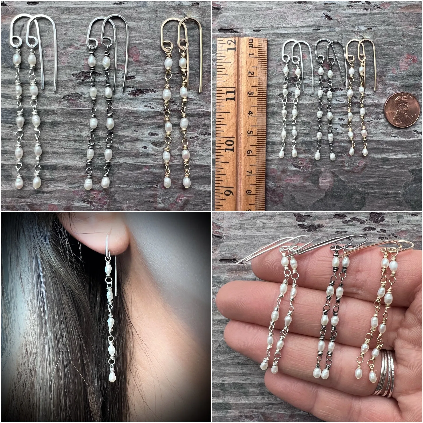 14k Goldfill Pearl Earrings | Long Genuine Pearl Gold or Silver Dangle Earrings