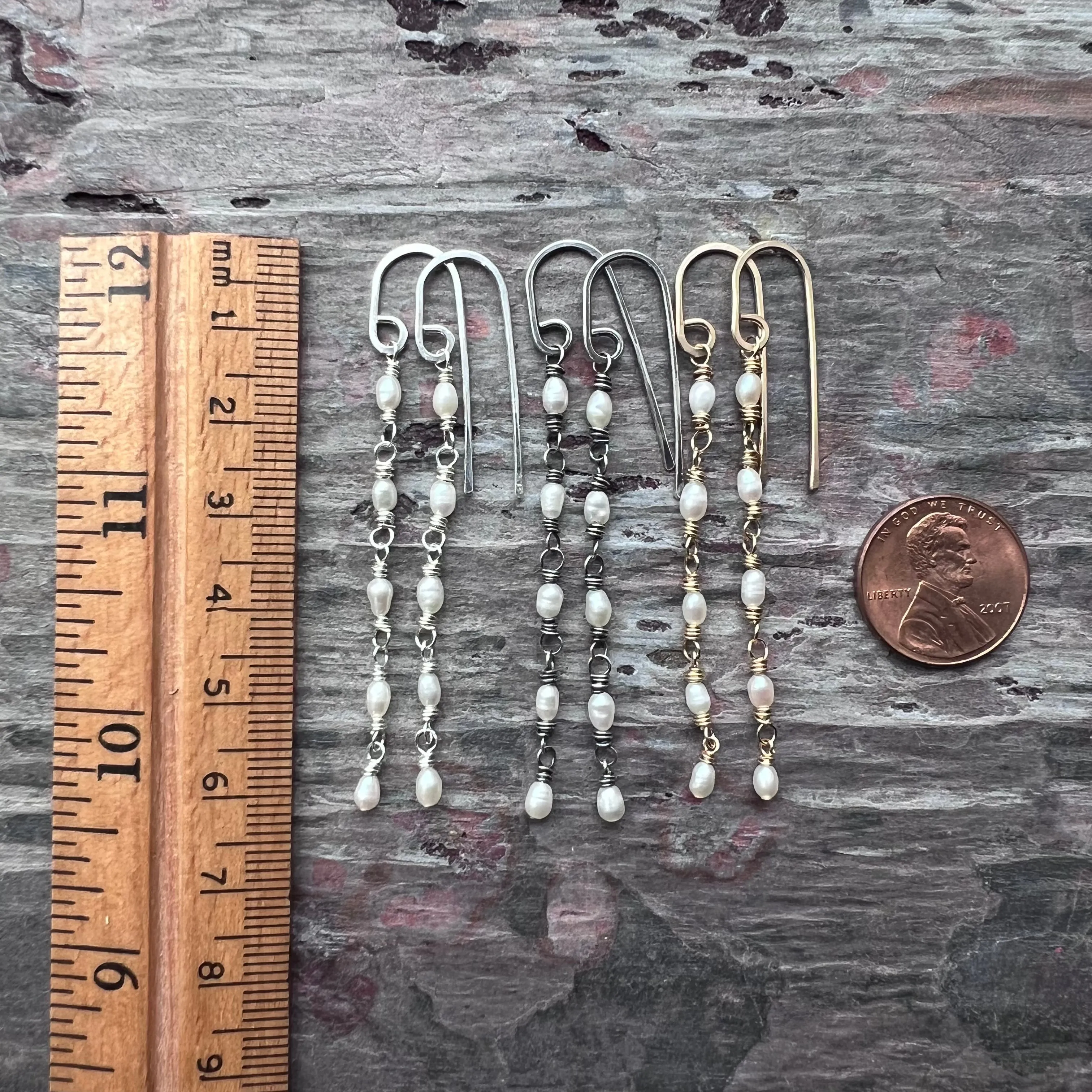 14k Goldfill Pearl Earrings | Long Genuine Pearl Gold or Silver Dangle Earrings