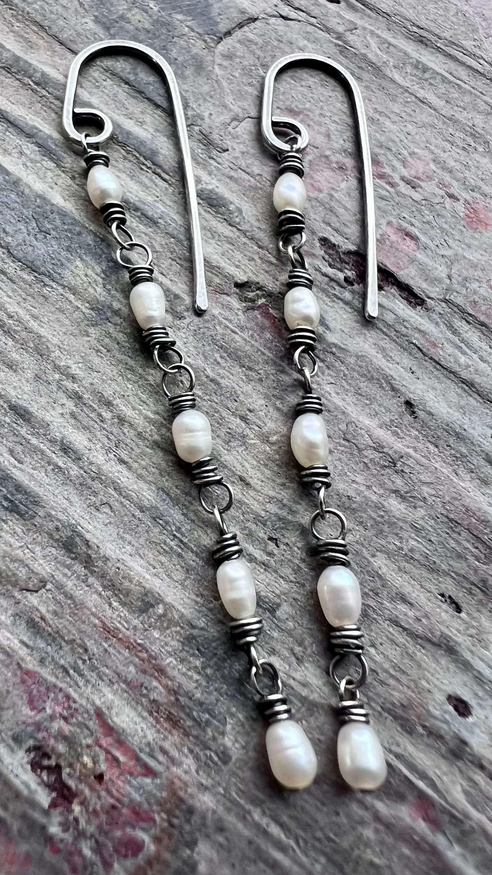 14k Goldfill Pearl Earrings | Long Genuine Pearl Gold or Silver Dangle Earrings