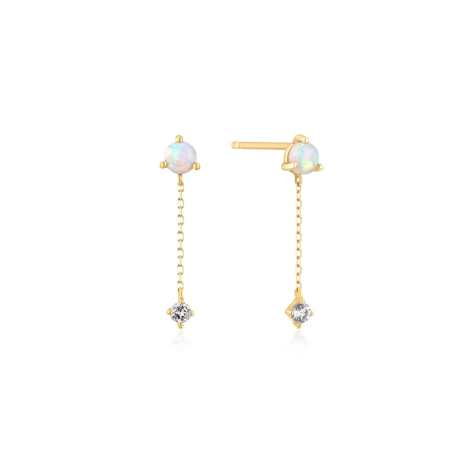 14K Solid Gold Opal   Topaz Drop Earrings