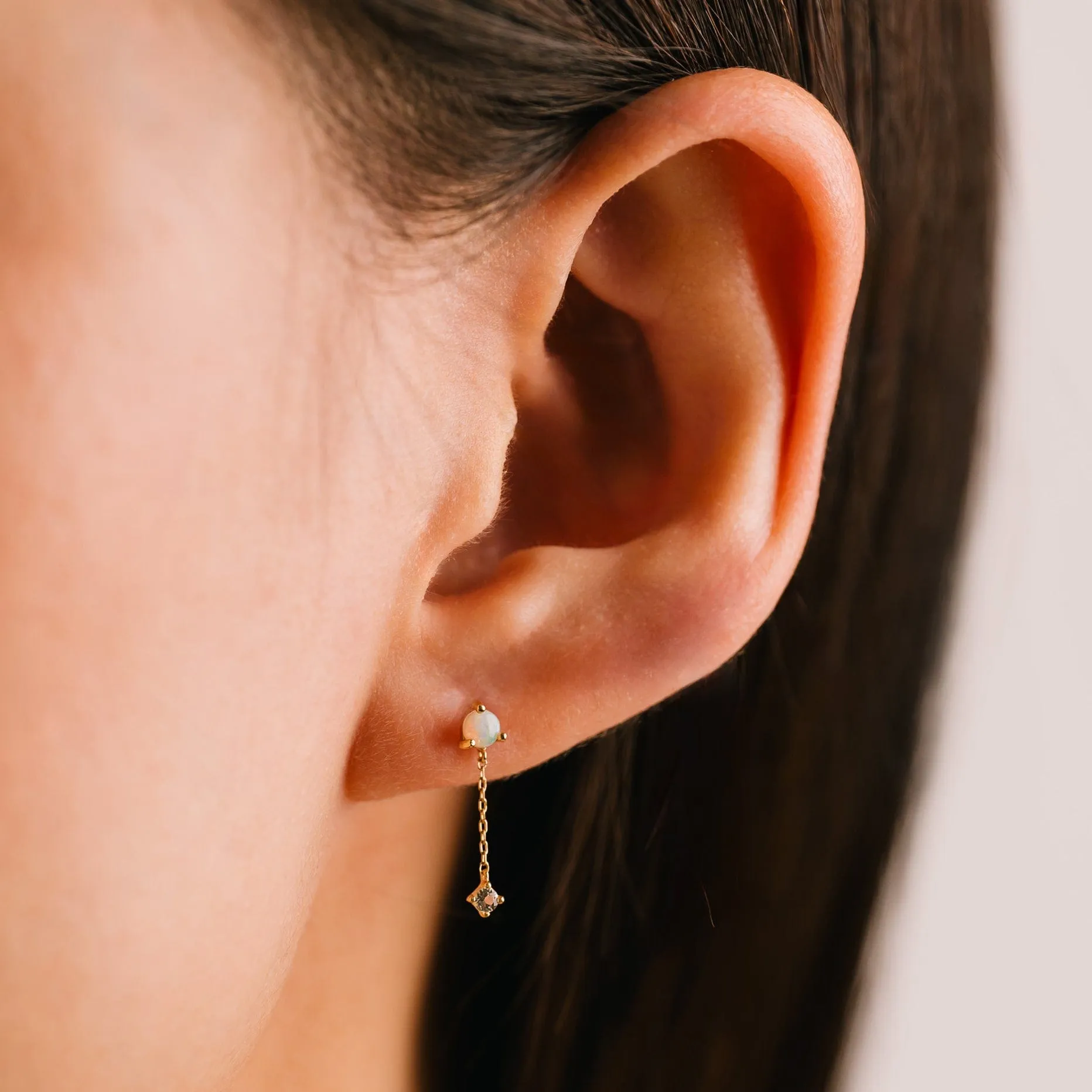 14K Solid Gold Opal   Topaz Drop Earrings