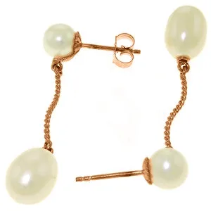 14K Solid Rose Gold Danglings Earrings w/ Natural Pearls