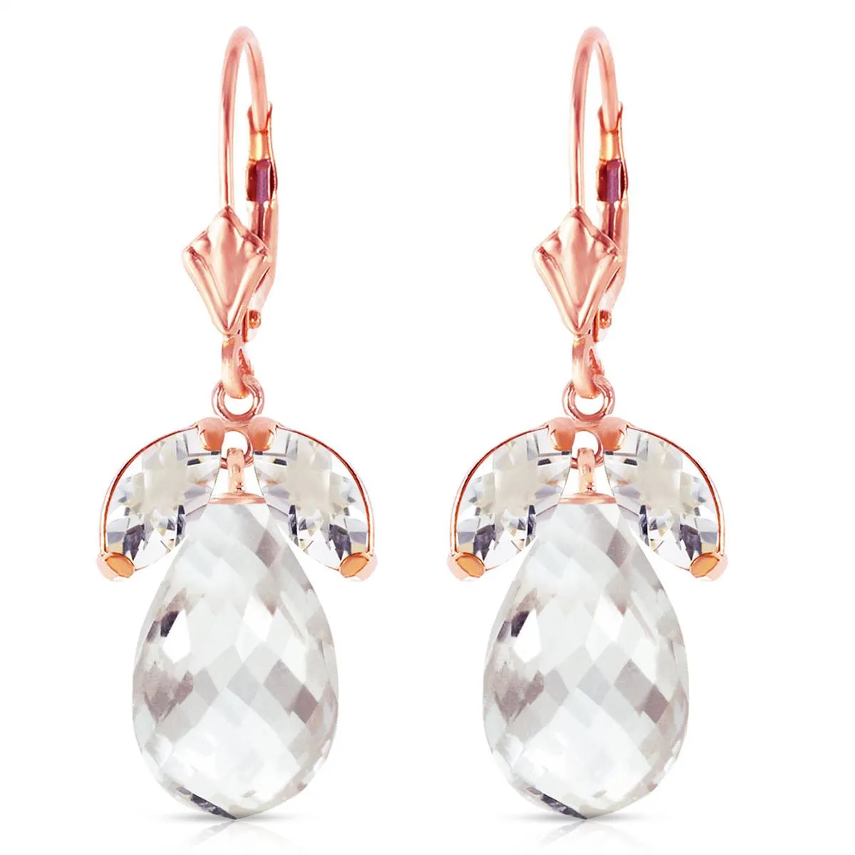 14K Solid Rose Gold Leverback Earrings Natural Rose Topaz Class