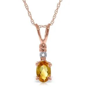 14K Solid Rose Gold Natural Diamond & Citrine Necklace Jewelry