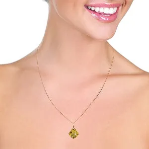 14K Solid Rose Gold Necklace w/ Natural Checkerboard Cut Citrine