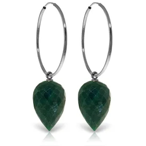 14K Solid White Gold Hoop Earrings w/ Pointy Briolette Emerald Color Corundum