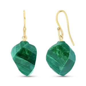 14K Solid Yellow Gold Fish Hook Natural Emerald Earrings