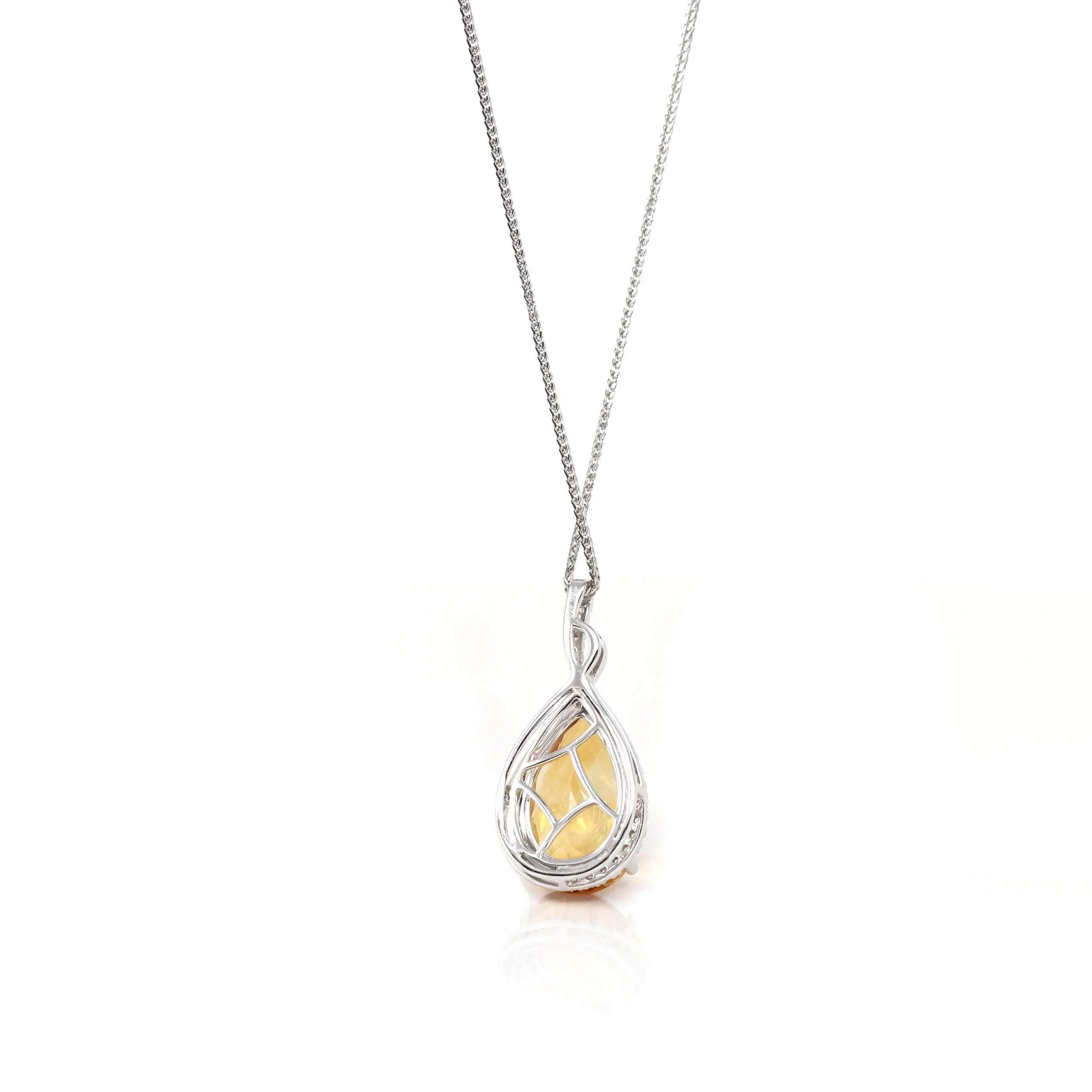 14k White Gold AAA Citrine Tear Drop Necklace with Diamonds