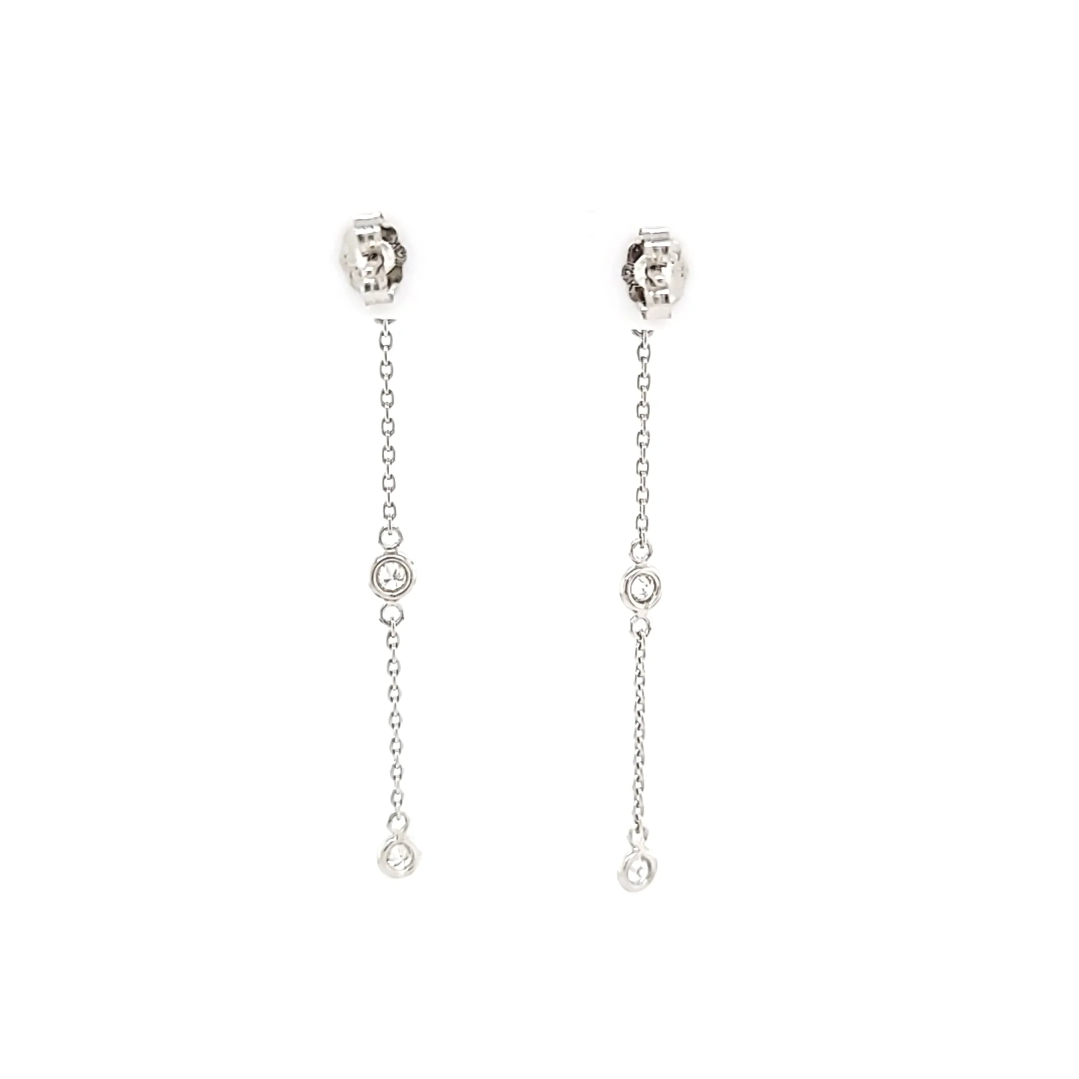 14k White Gold Diamond Bezel Chain Dangle Earrings (I5832)