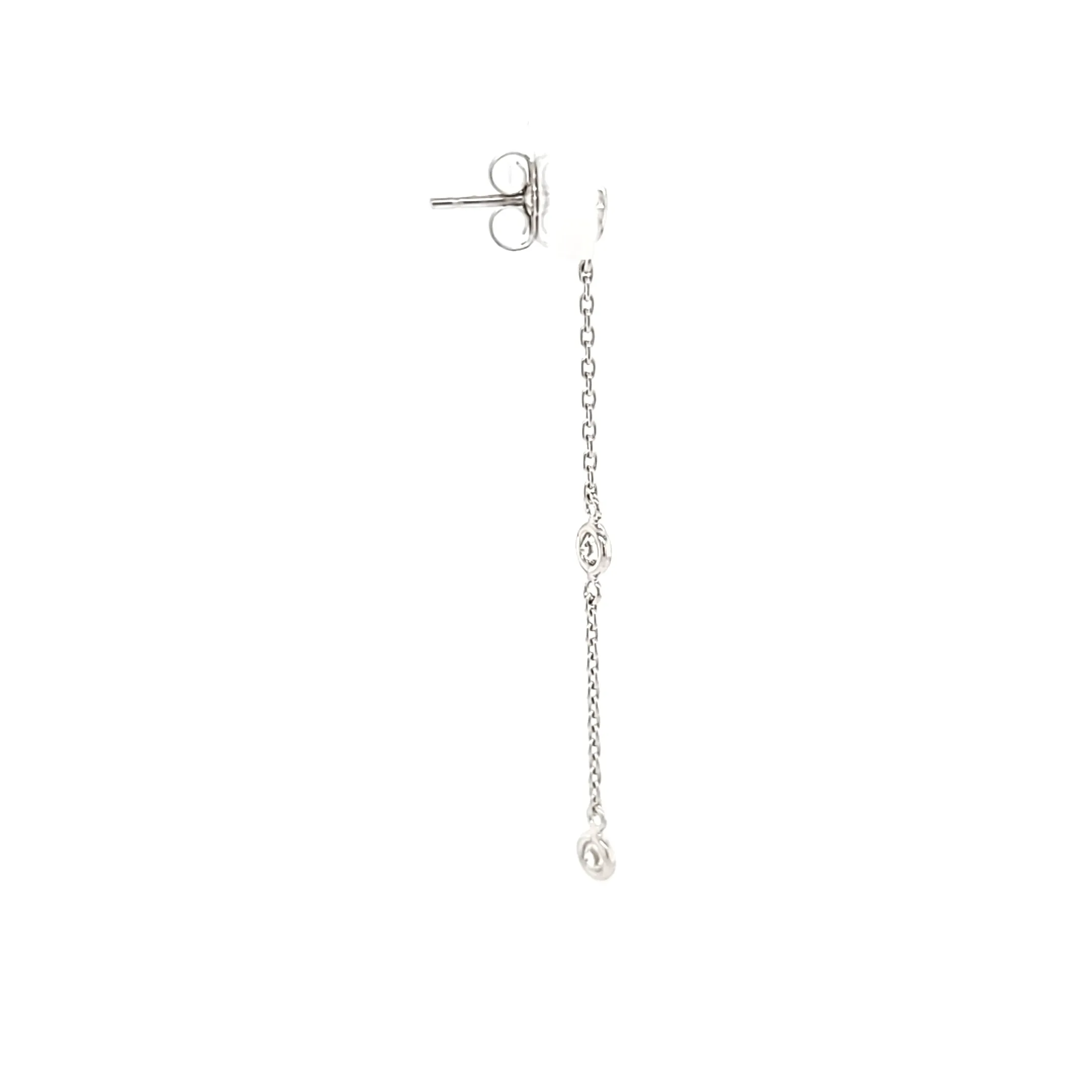 14k White Gold Diamond Bezel Chain Dangle Earrings (I5832)