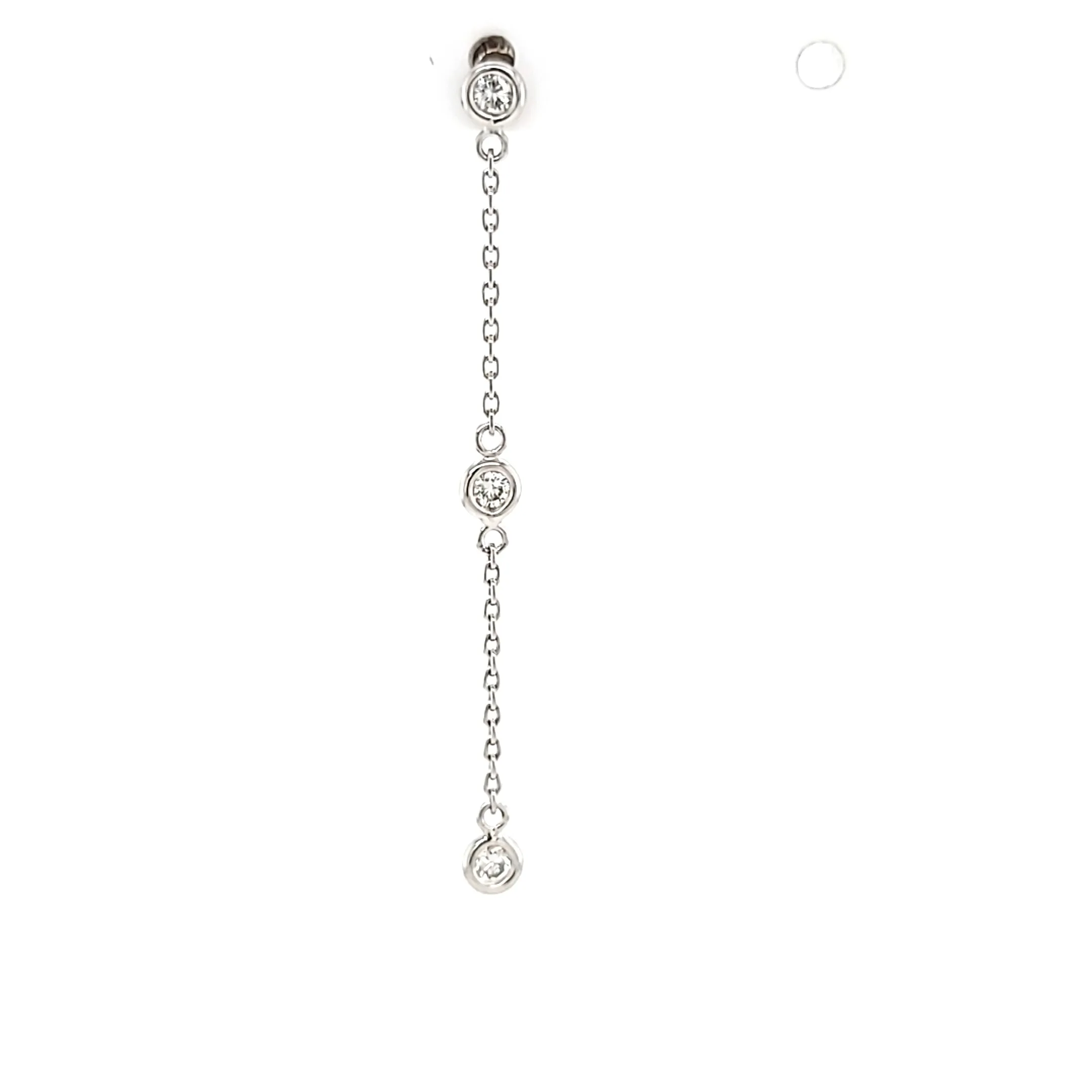 14k White Gold Diamond Bezel Chain Dangle Earrings (I5832)