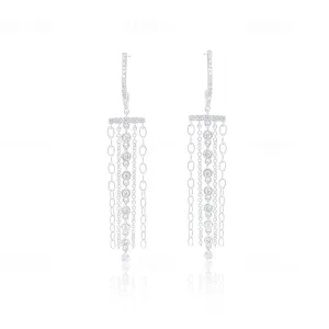 14K White Gold Diamond Chain Dangle Earring