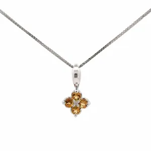 14k White Gold Natural Citrine 4 Stone Necklace With Diamonds