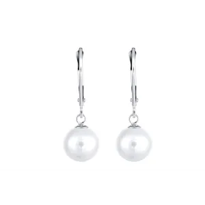14K White Gold Single Cultured Freshwater Pearl Dangle Leverback Earrings