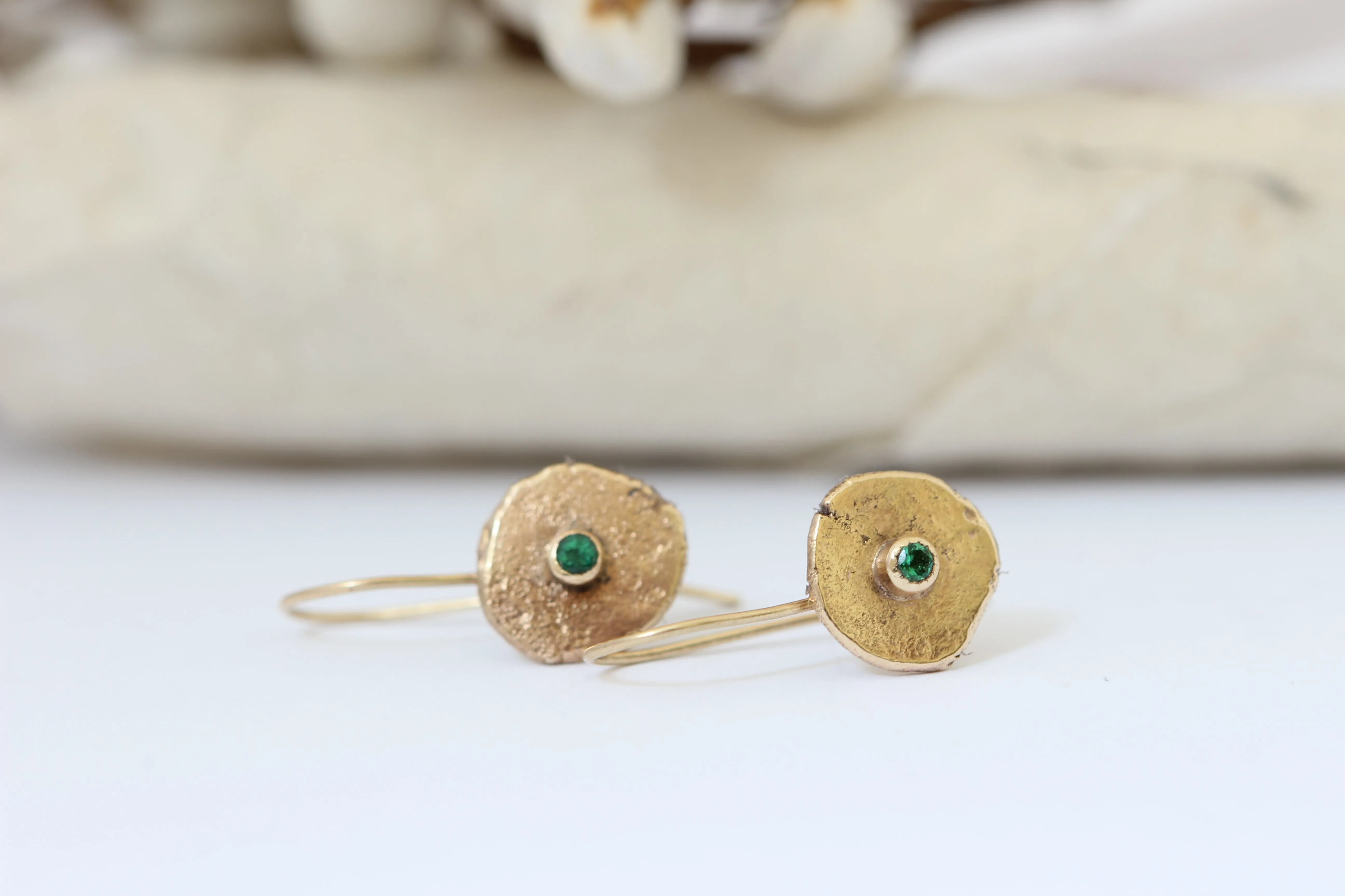 14k Yellow Gold Dangle Earrings with Emeralds