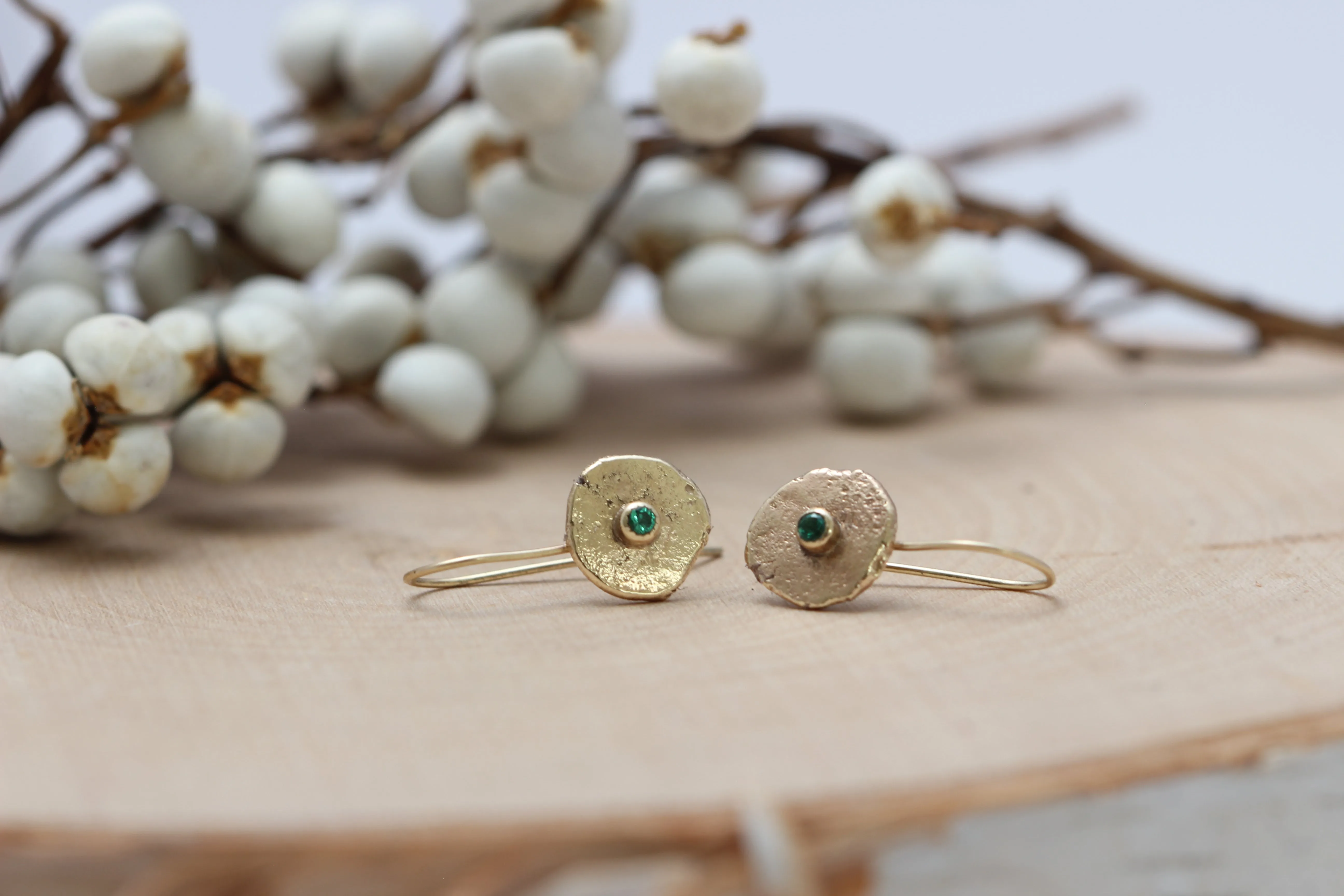 14k Yellow Gold Dangle Earrings with Emeralds