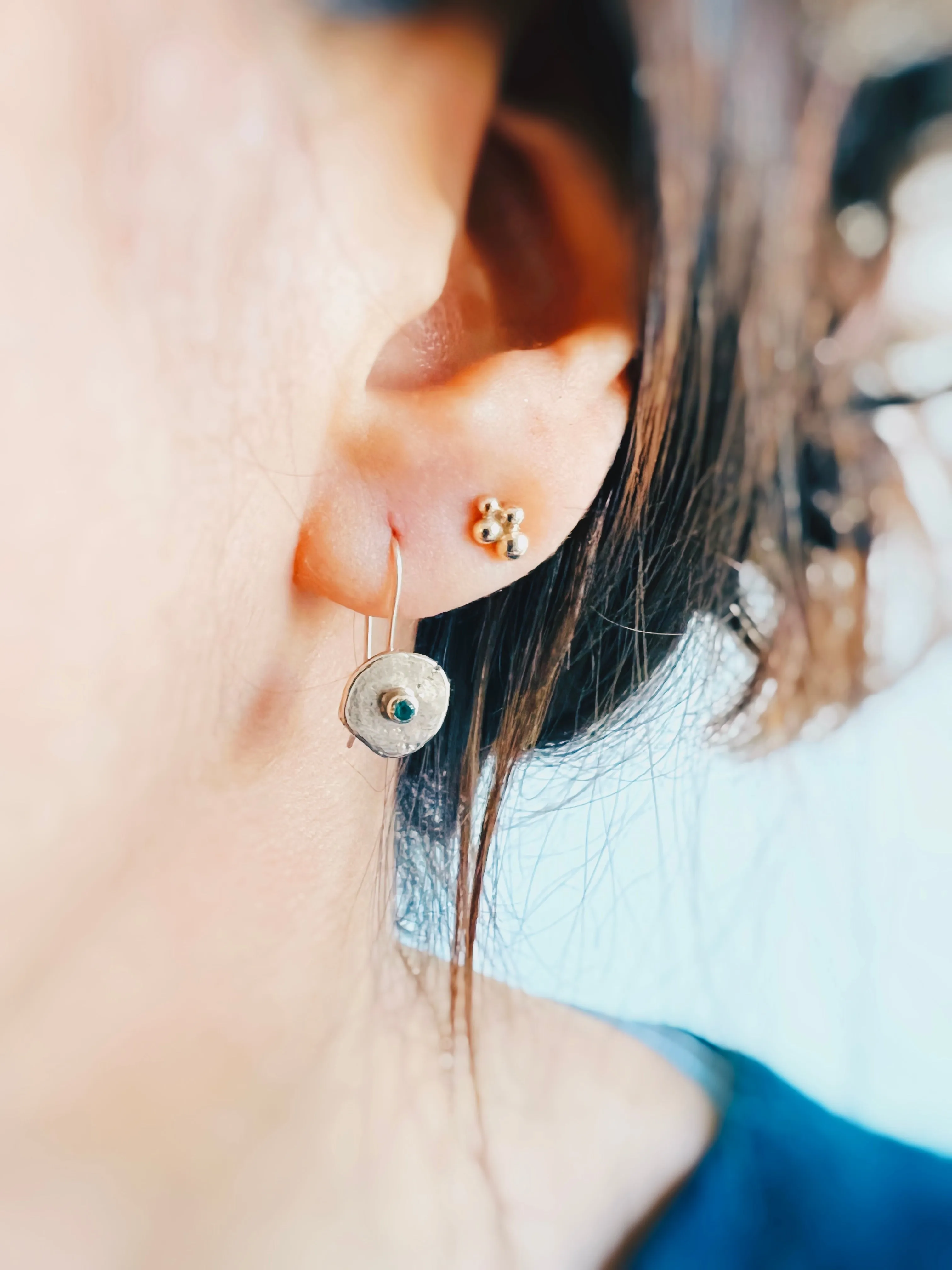 14k Yellow Gold Dangle Earrings with Emeralds