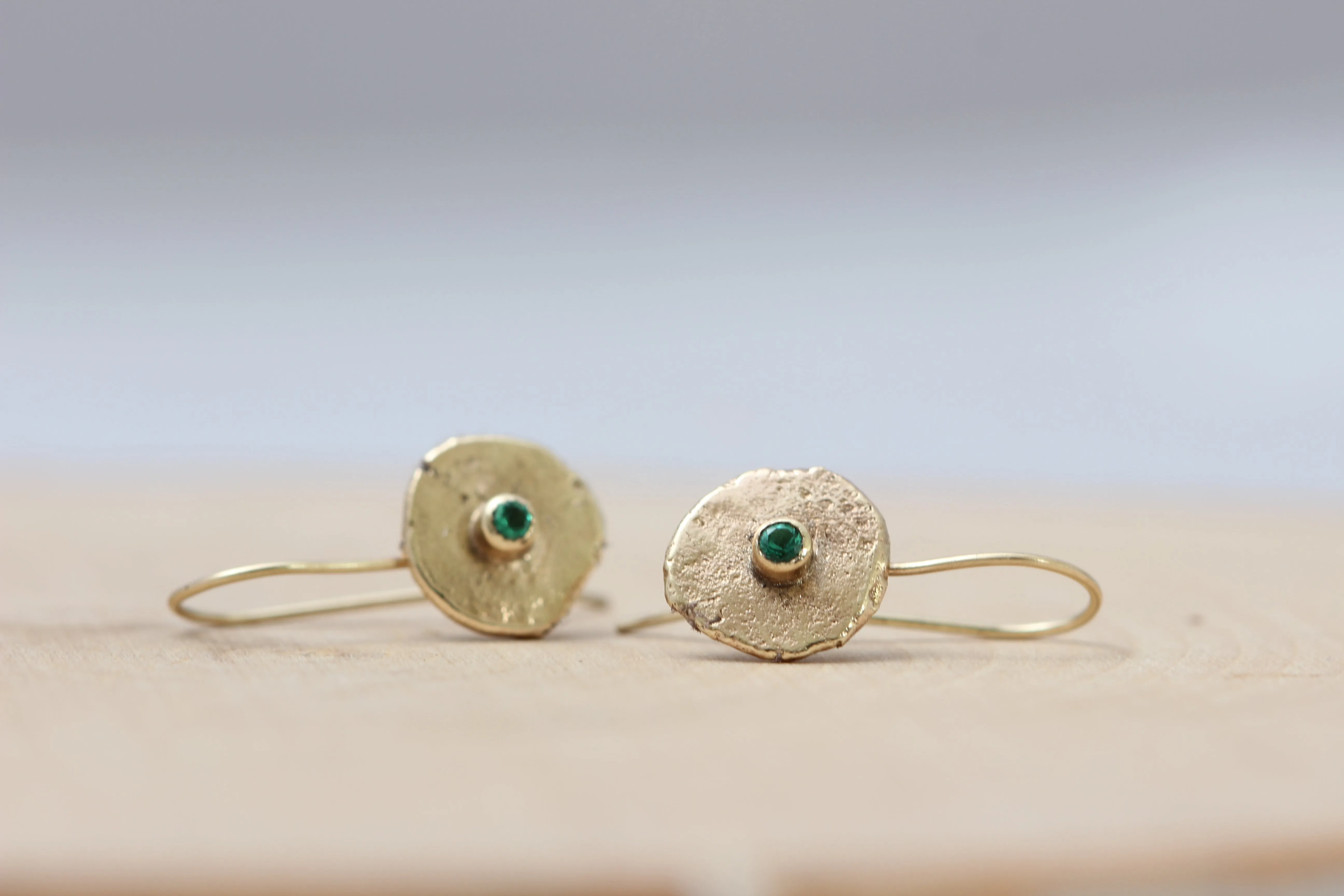 14k Yellow Gold Dangle Earrings with Emeralds