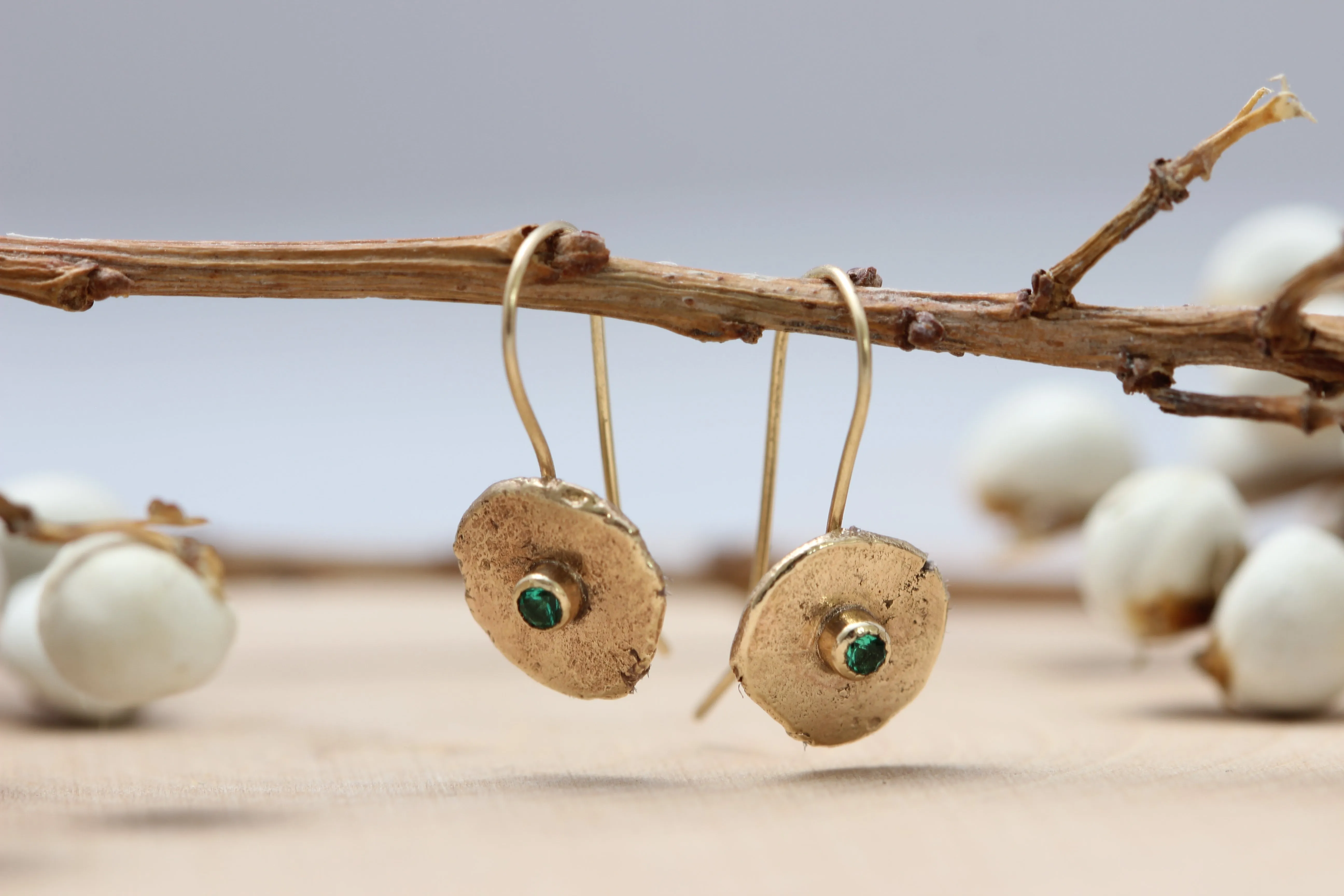 14k Yellow Gold Dangle Earrings with Emeralds