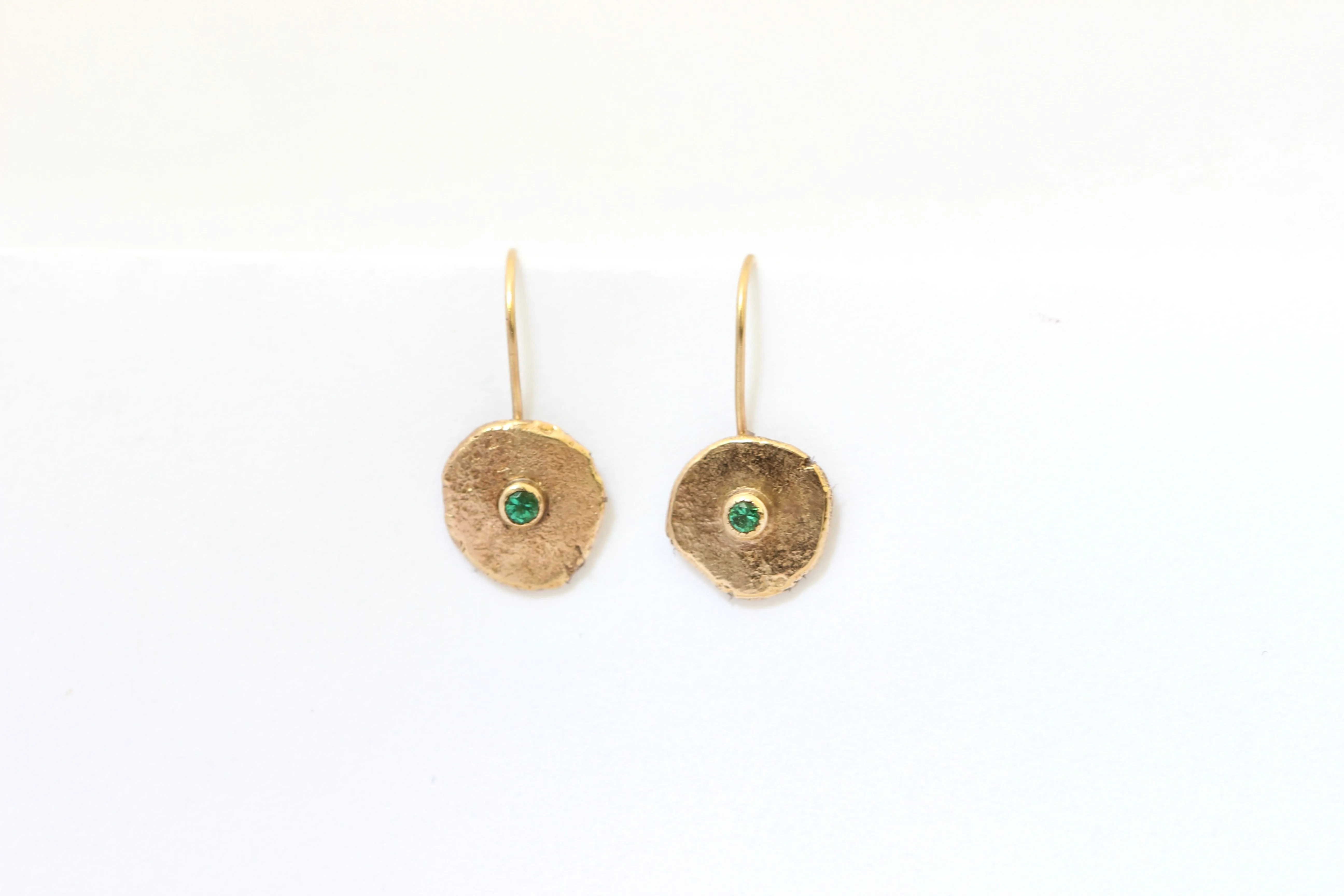 14k Yellow Gold Dangle Earrings with Emeralds