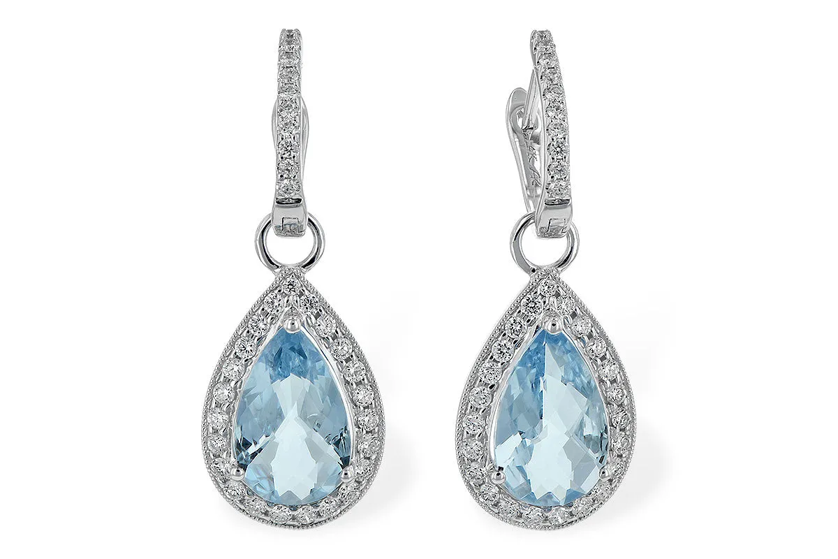 14KT Pear Shape Aquamarine & Diamond Dangle Earrings