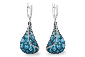 14KT White Gold Stained Glass Blue Topaz Dangle Earrings