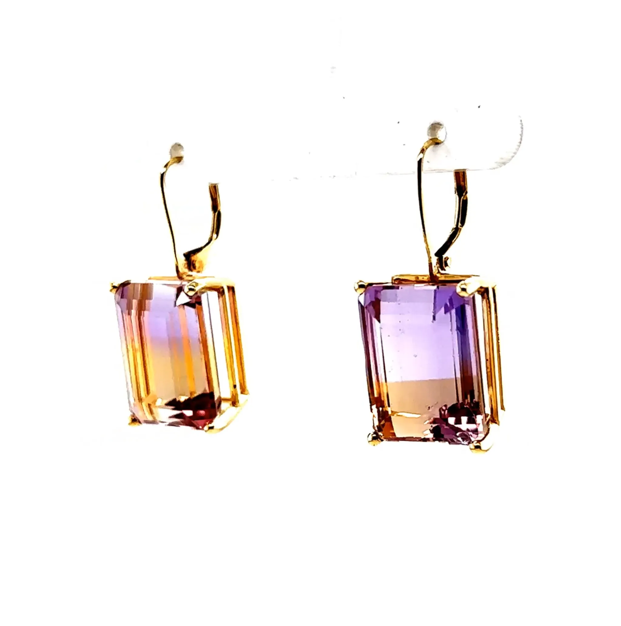 14KY Gold Emerald Cut Bicolor Ametrine Fashion Earrings