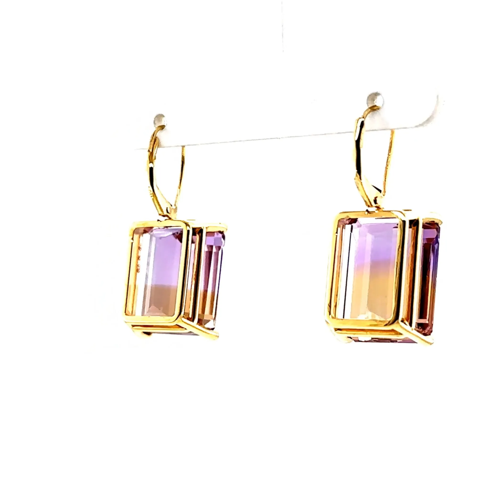 14KY Gold Emerald Cut Bicolor Ametrine Fashion Earrings