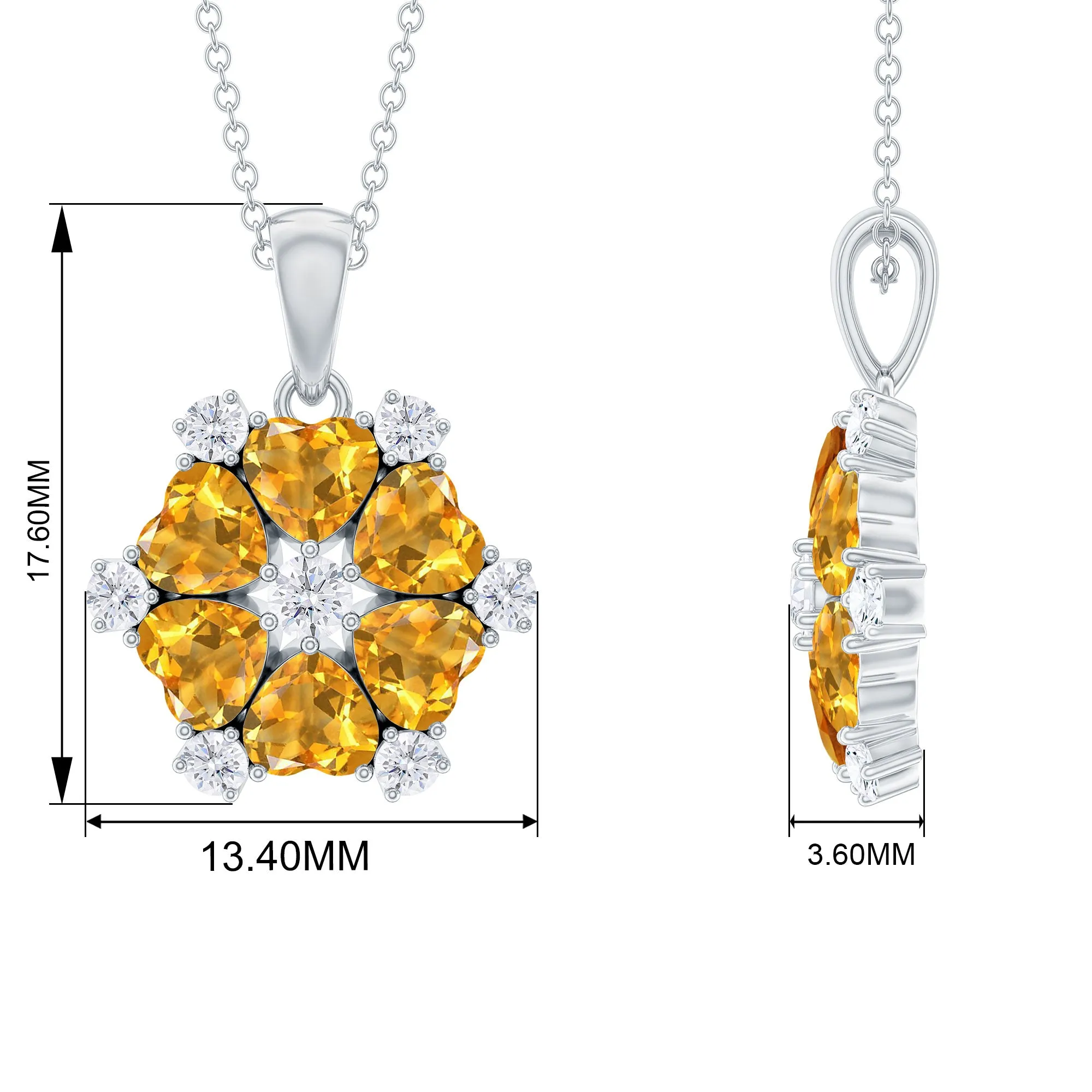 1.75 CT Heart Shape Citrine and Diamond Flower Pendant