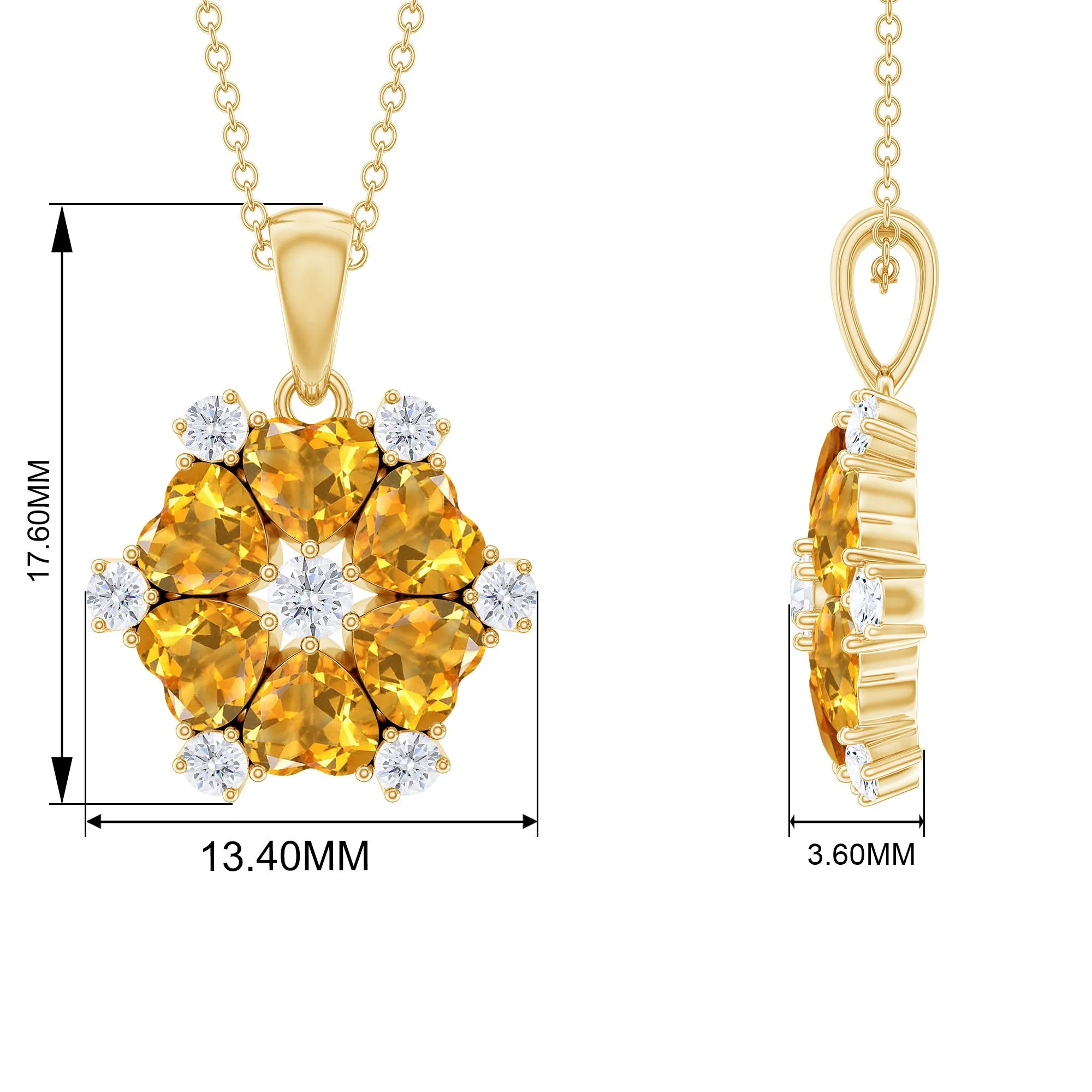 1.75 CT Heart Shape Citrine and Diamond Flower Pendant