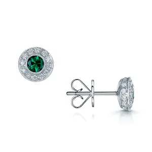 18ct White Gold Emerald And Diamond Cluster Earrings
