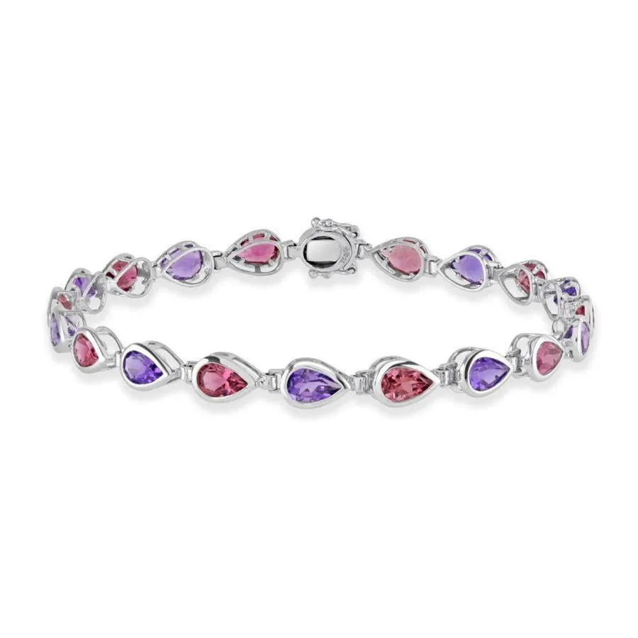 18ct White Gold Pear Cut Amethyst & Pink Tourmaline Set Bracelet
