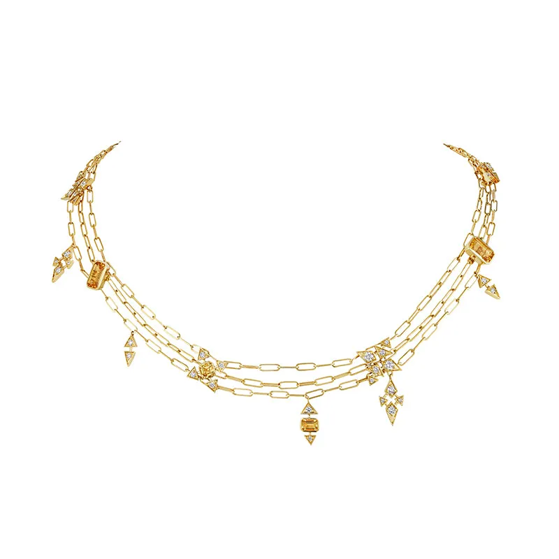 18k Onsa Yellow Gold Necklace With 0.93 Cts Vs-Gh Diamonds  And Citrine